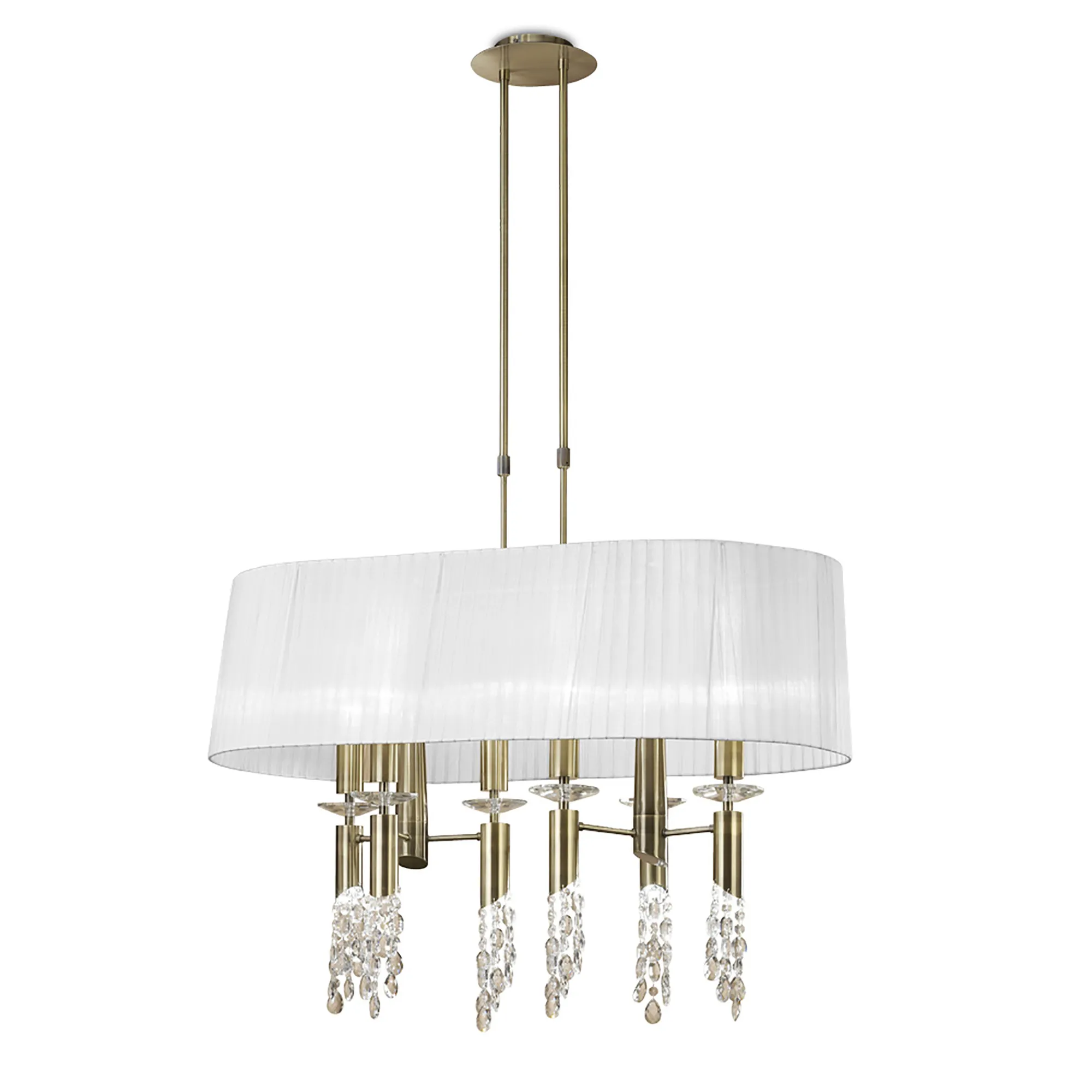Tiffany AB Crystal Pendant 6+6 Light Antique Brass M3873/WS  Mantra Tiffany Antique Brass-White